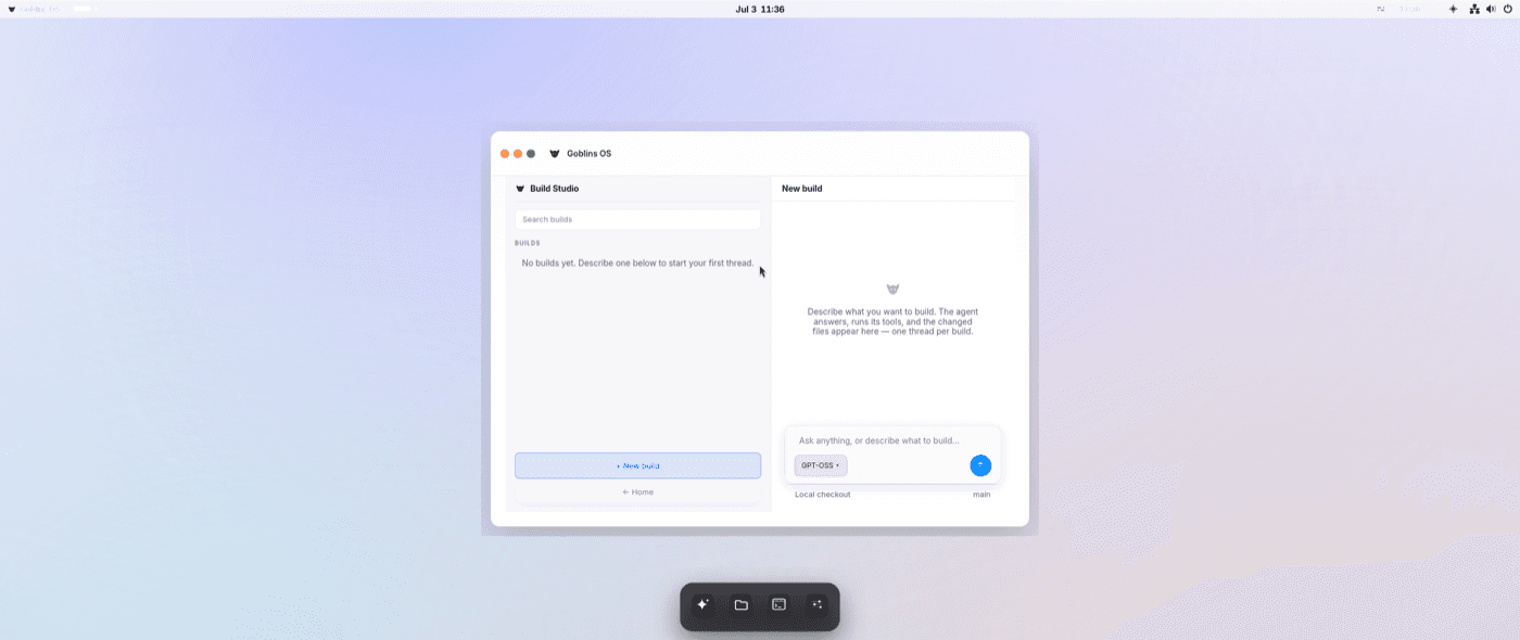Goblins OS Build Studio in a live desktop session